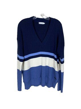 Carve Designs Womens L Sweater V Neck Pullover Wool Blend Blue Stripe Nautical